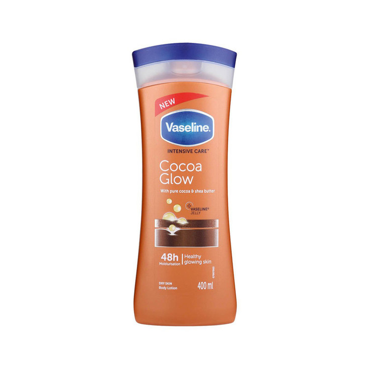 لوسیون بدن مدل Cocoa Glow حجم 400 میلیلیتر نرم کننده و آبرسان پوست خشک و حساس با عصاره کاکائو و شی باتر، حاوی ویتامین E، حفظ نرمی و لطافت پوست و جلوگیری از خشکی و خارش