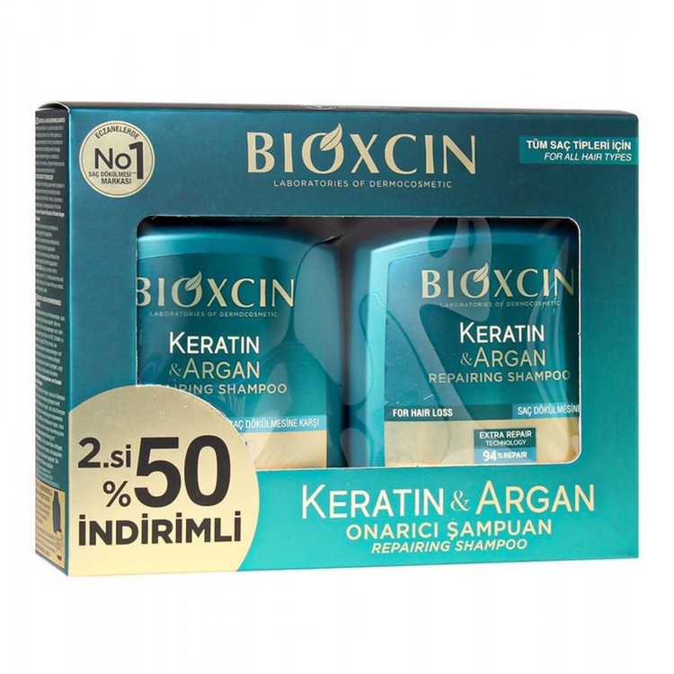 شامپو تقویت کننده و ترمیم کننده مو مدل کراتینه حاوی روغن آرگان حجم 300 میلی لیتر مجموعه 2 عددی